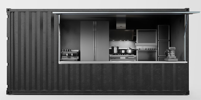 A food truck container kitchen illustrates the advantages of shipping container kitchens. A food truck container kitchen illustrates the advantages of shipping container kitchens.