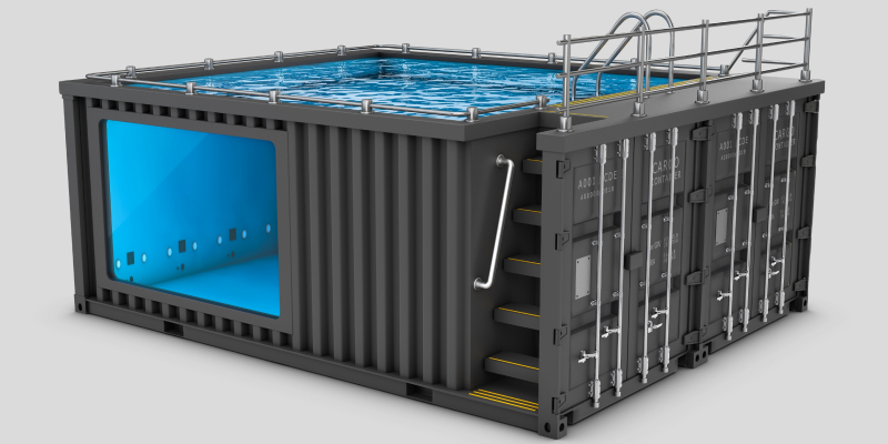 shipping-container-pools Image of a old shipping container converted into swimming pool.