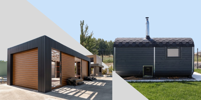 The image of a prefabricted house and a container house illustrate the differences between them.