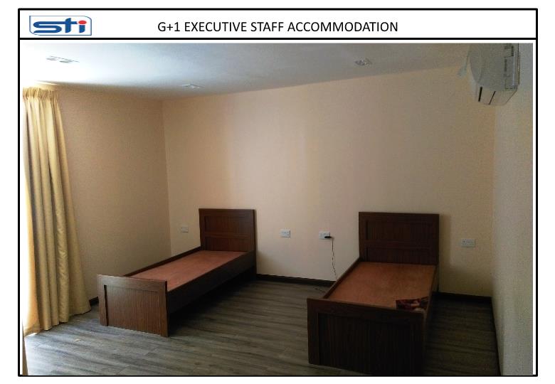 Double cot placed on the G+1 Executive Staff Accommodation. Double cot placed on the G+1 Executive Staff Accommodation.